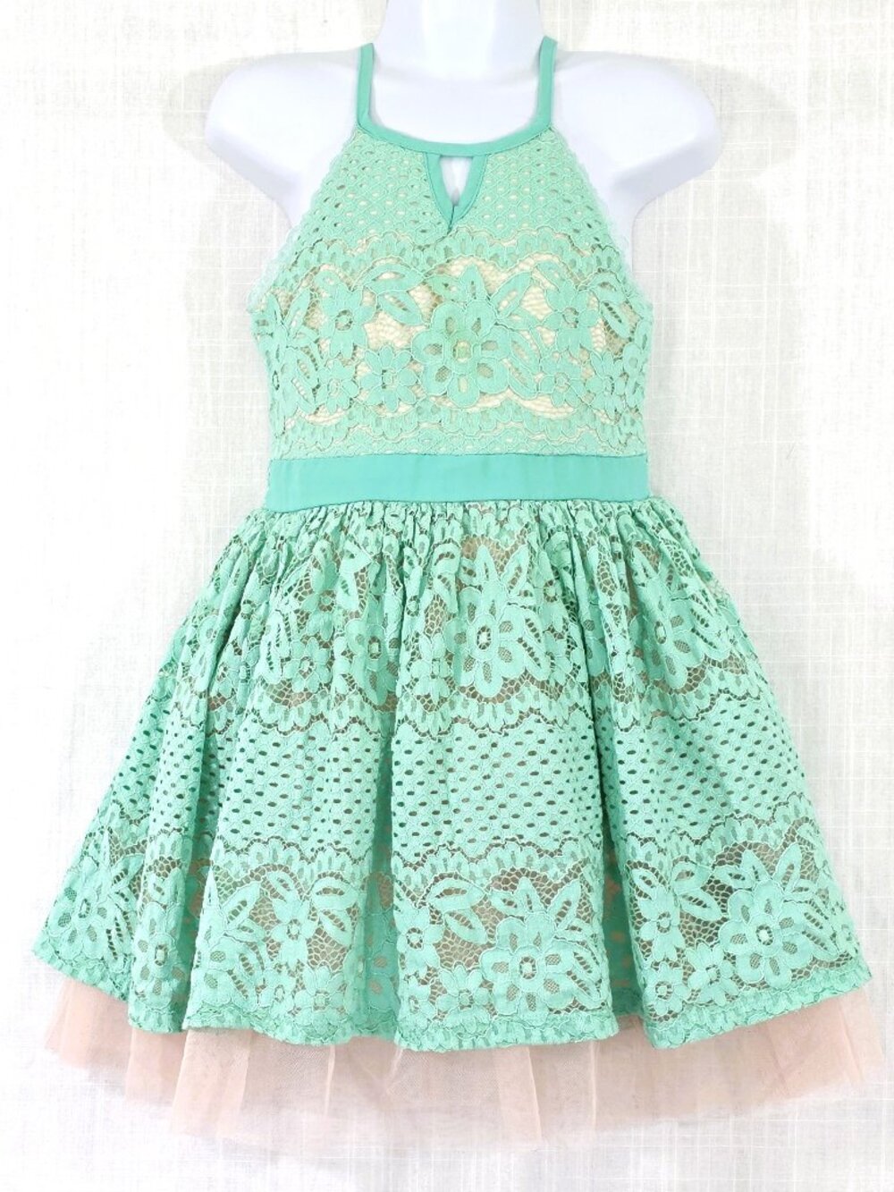 Sequin Hearts Girls Mint Lace Party Dress Size 7 Tulle Fit Flare